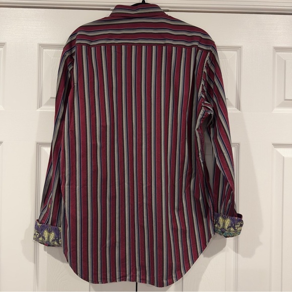 Robert Graham Men’s Striped Embroidered Paisley Contrasting Flip Cuff Shirt L - Picture 5 of 13